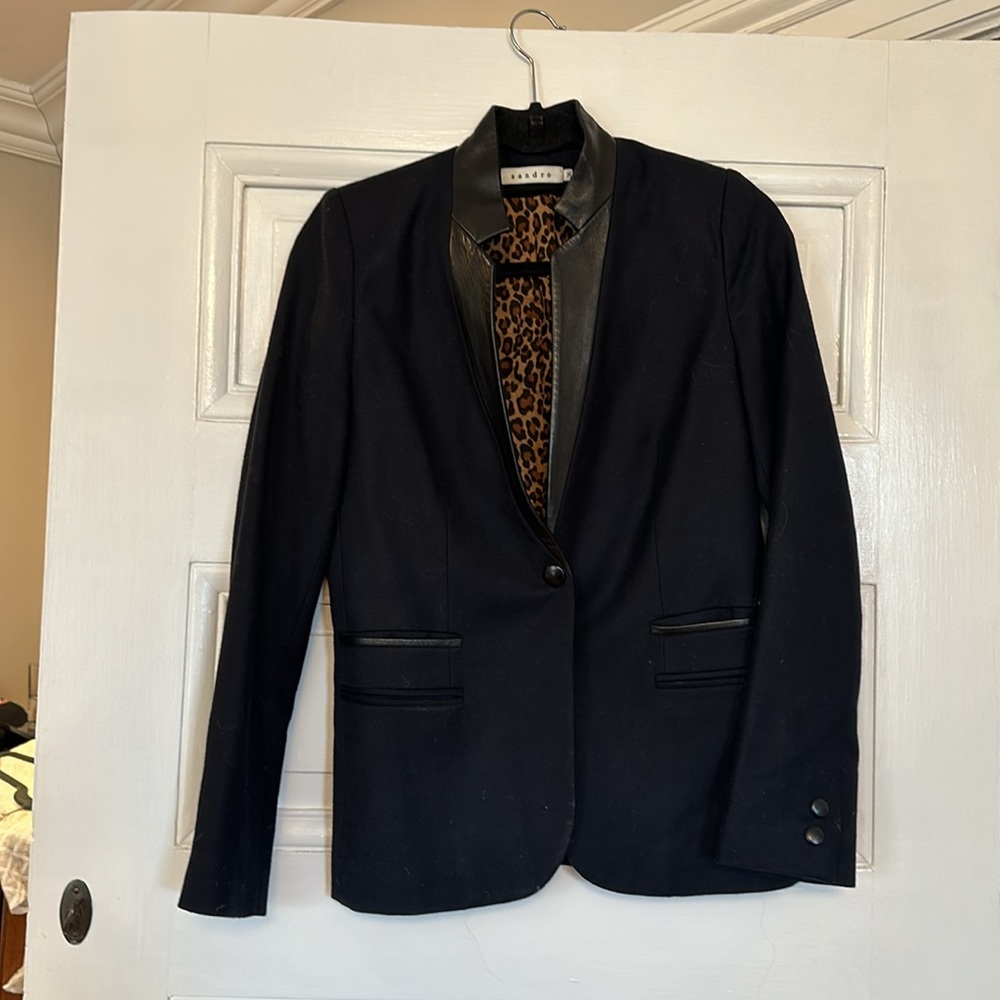 Sandro wool and leather blazer 36